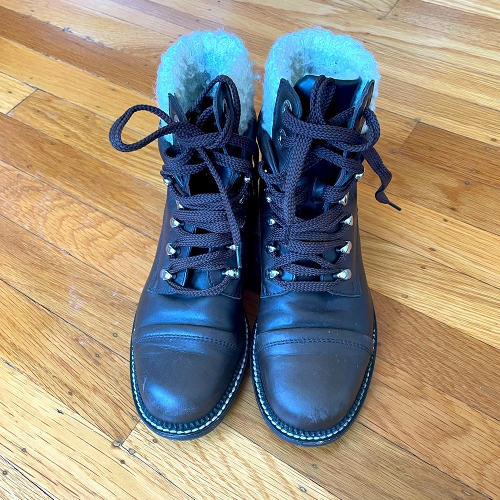 Brown Chanel Combat Boots